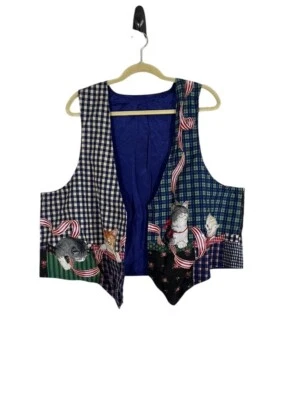 Chaleco Gato Hecho a Mano 2X Negro Amante de Mascotas Cuadros Artesanal Maestra Abuela Rayas Años 80 Foto 1 de 4