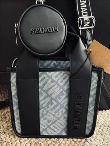 STEVE MADDEN Denim BLUE Logo BWEBBER Double STRAP Crossbody SATCHEL Bag CASE NWT - Picture 1 of 7