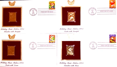 Christmas 2003 Holiday Music Makers - COMPLETE SERIES OF ALL 4! - Gold Replicas - Image 1 of 4