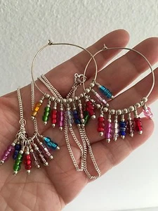 Artisan Sterling Silver Muticolor Seed Bead Earrings And Necklace Set - Picture 1 of 4