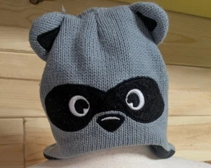 Toddler Kids Raccoon Face Beanie Cap Gray Winter Weather Hat - Picture 1 of 7