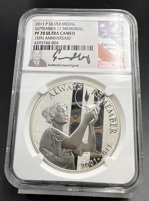 2011 W September 11th Anniversary Memorial Medal NGC PF70 UCAM Moy Signature LBL - Image 1 of 4