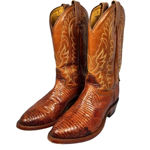 TONY LAMA ~ MEN'S BROWN WESTERN BOOTS ~ SIZE 9 EE ~ REPTILE ~ Almond Toe - Picture 1 of 17