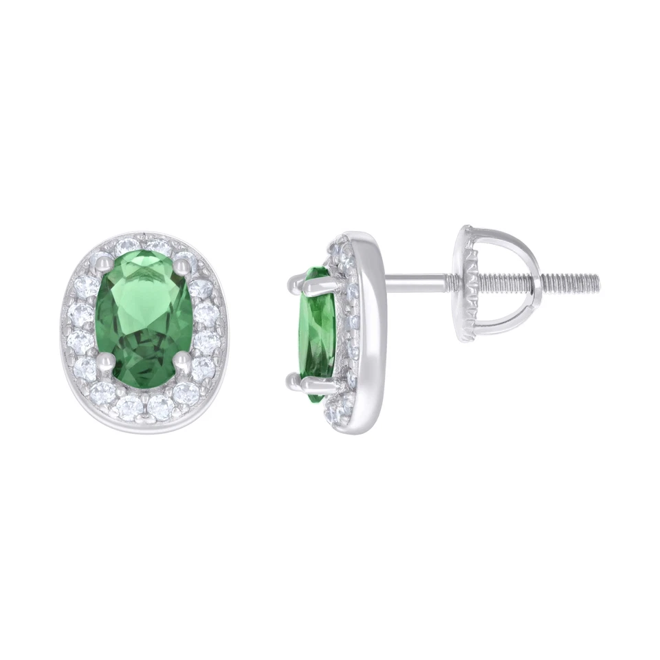 925 Argento Sterling Solitario Verde Zirconi Donna Vite Retro Ovale Halo Bottone - Immagine 1 di 1
