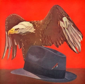 1942 The Stetson Eagle Men's Hat Red White Blue Feather Freedom Blue Print Ad - Picture 1 of 7