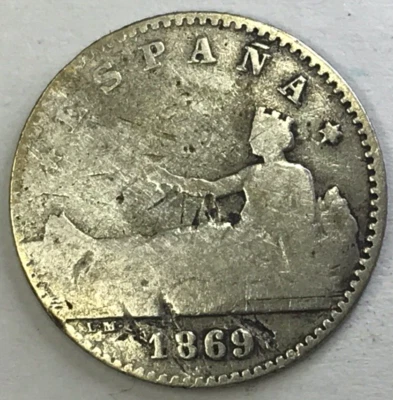 1869 SNM SPAIN 50 CENTIMOS COIN - Image 1 of 4