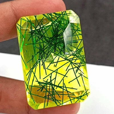 173 Ct Bi Color Rutilated Quartz Emerald Cut EGL Certified Loose Gemstone 4SUJ - Image 1 of 4