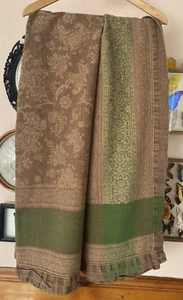 Williams Sonoma Mantel Lino Algodón 126 x 70 Marrón Verde Jacquard Floral - Imagen 1 de 7