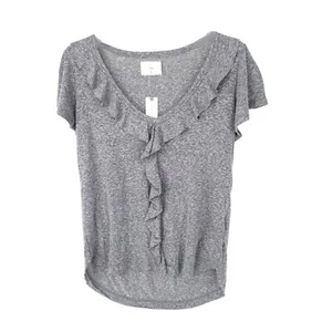 Anthropologie Tla Blouse Womens Small Short Sleeve Stretch V Neck Ruffle Top - Picture 1 of 7