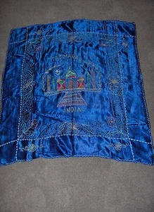 Vintage Taj Majal Table Piano Scarf Royal Blue Fine Needlework India 1940's NICE - Picture 1 of 5