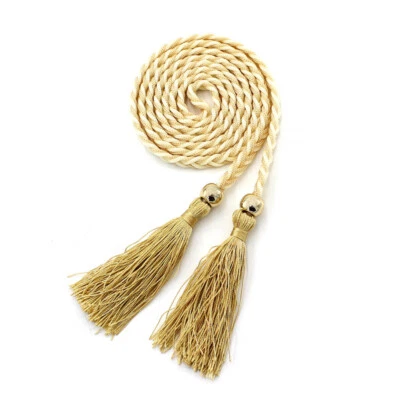 Mujeres Vestido Lazo Decoración Anudado Cintura Tejido Flecos Cintura Correa Con Cordones Foto 1 de 4