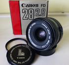 Canon FDn f2.8/28mm MF lens, filter, caps, EXC working cond (see test photos)