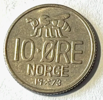 1973 Norway 10 ore Coin Honeybee Bee Insect Animal European Wildlife - Image 1 of 2