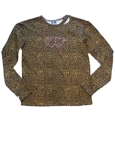 Hope Jeans girls long sleeve leopard print rhinestone hearts cutout neck top 14 - Picture 1 of 4