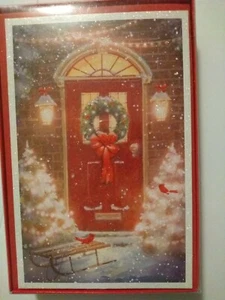 American Greetings Christmas Cards 16 Cards & Envelopes Door Wreath - Picture 1 of 2