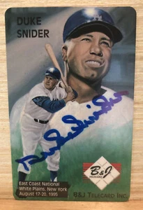 DUKE SNIDER HOF Dodgers Signed B&J Telecard Inc. Phone Card East Coast National - Picture 1 of 2