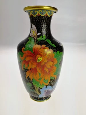 Cloisonné ,  Vase aux Dahlias et Oiseaux , Asie  Ancien... - Photo 1/4