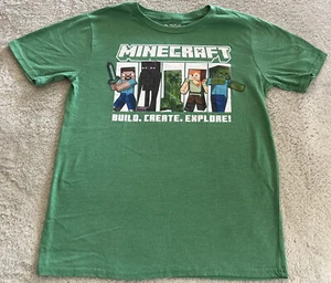 Mojang Minecraft Boys Green Zombie Creeper Short Sleeve Shirt 12-14 Large - Picture 1 of 7