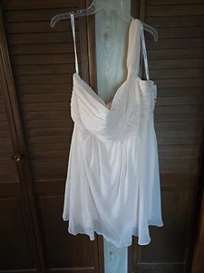 Davids Bridal Short Dress Formal Pale Pink 1 Shldr Crinkle Chiffon sz 24 - Picture 1 of 9