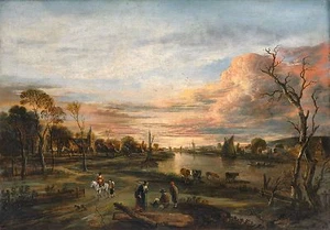 Landscape at Sunset 1650s by Aert van der Neer Old Masters 13x19 Art Print - Picture 1 of 1