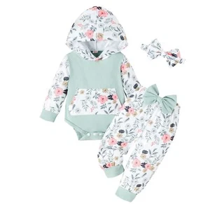 Newborn Infant Baby Girl Clothes 3-6 Months Outfits Sets Hoodie Romper + Pant... - Picture 1 of 9