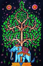 “Blue Elephant Tree Of Life" Large Wall Hanging Cotton Vibrant Colours 140x210cm