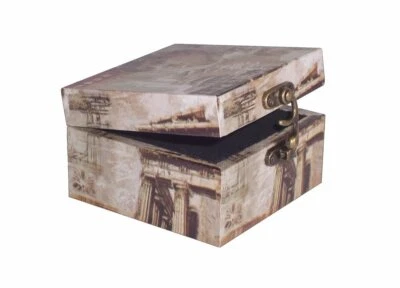 453 Massivholz Box mit Leinenoptik Schatzkiste Holzkiste Holzbox ca 11 x11 x7 cm - Bild 1 von 4