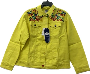 Dg2 By Diane Gilman Denim Button Jacket Womens Size M Yellow - Picture 1 of 12