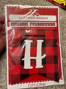 Banner Holiday Time Buffalo Check Plaid Glitter Happy Holidays Red Black - Picture 1 of 1