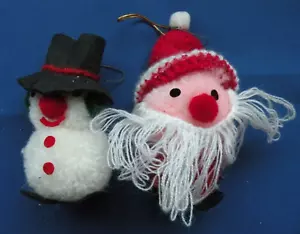 2 pcs. Vintage Plush Christmas Ornaments Santa & Snowman 4 1/2" - Picture 1 of 2