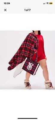 Victoria's Secret VS Logo Carryall Tote + Cozy Plush Blanket Plaid 2022 Holiday - Image 1 of 4