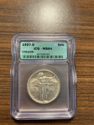 1937-D Oregon Silver Half Dollar Commemorative 50C ICG MS 64 Cover