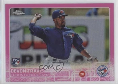 2015 Topps Chrome Pink Refractor Devon Travis #184 Rookie RC - Image 1 of 2