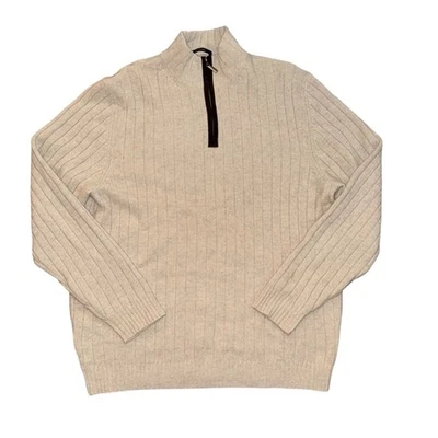 Suéter masculino Allen Solly 100% cashmere quarto de zíper bege/marrom tamanho GG - Imagem 1 de 4