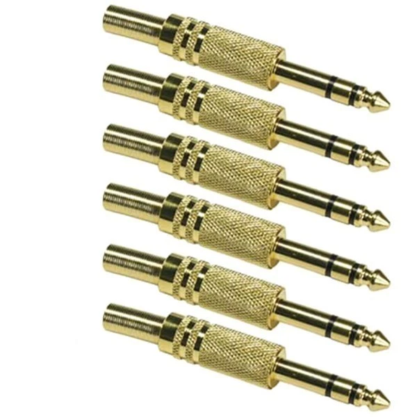 6 Pcs 1/4" 6.35mm Male Plug Connector Stereo Audio Spring Strain Release Gold - Image 1 of 1