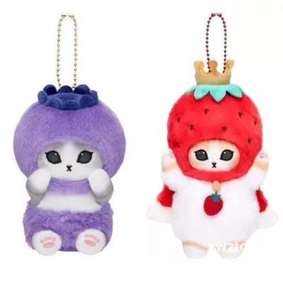 (2件套)Sanrio Strawberry Berry Mofusand猫毛绒钥匙链小饰品支架玩具 — 第 1/3 张图片