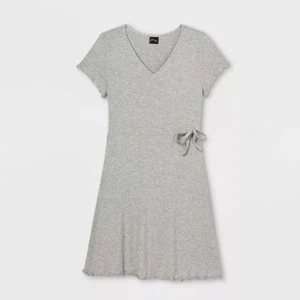 Girls' Rib-Knit Short Sleeve Wrap Dress - art class™ Gray M - Picture 1 of 2
