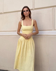 ZARA NEW SS25 WOMAN STRAPPY TEXTURED MIDI DRESS OPEN-BACK VANILLA 4813/323 M - Picture 1 of 11