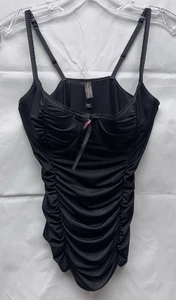 Vintage Y2K Victoria's Secret Sexy Little Things schwarzes gerafftes Korsett Bustier Gr. M - Bild 1 von 8