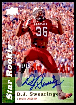 2013 Upper Deck Star RC D.J. Swearinger #144 (RC) Auto #1/15 Made S. Carolina - Image 1 of 2