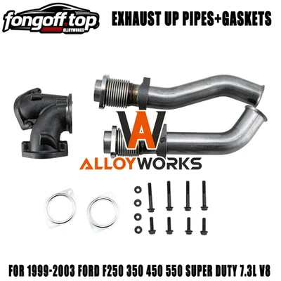 Exhaust Up Pipes+Gaskets For Ford F250 350 450 550 1999-2003 Super Duty 7.3L V8 - Изображение 1 из 4