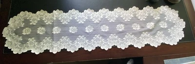 UNBRANDED PRETTY IVORY FLORAL LACE TABLE RUNNER 32" X 12" EUC - Image 1 of 2