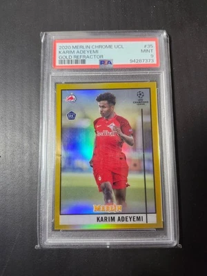2020-21 Topps Merlin Chrome UCL Karim Adeyemi RC Gold Refractor /50 PSA 9 - Image 1 of 2