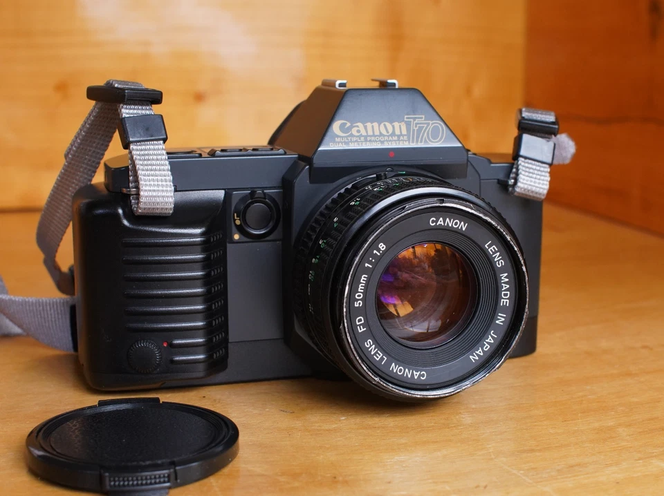 Canon T70 35mm Film SLR w/ Fast 50mm F1.8 Lens Working Well Good Condition KE - Image 1 of 4