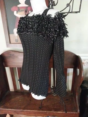 Vintage 90s Kaelyn Max Off Shoulder Ruffle Fringe Stretch Top Women's 3X Shirt - Image 1 of 4