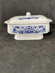 VINTAGE CERAMIC DELFT BLUE ELECTRIC GRAVY BOAT/SAUCE WARMER NAVY & WHITE - Picture 1 of 11