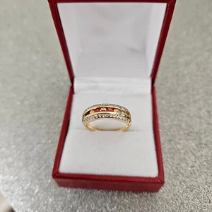 Multi Sapphire & Zircon Band Ring In 18k gold over Sterling Silver - Picture 1 of 4
