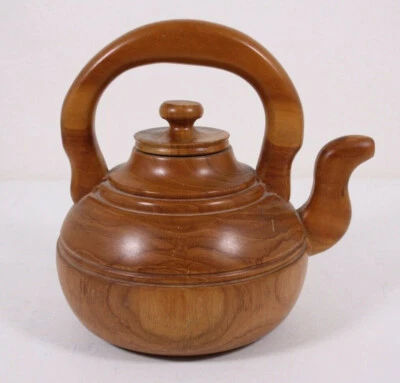 Hand Turned Wood Artist Teapot 9 x 8 Vtg Mod Antique Rustic Ranch Country Decor  - Image 1 of 4