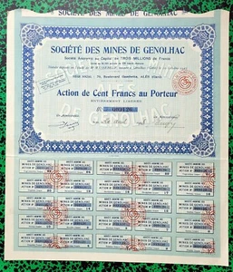 Dépt 30 - Genolhac Siège à Alès - Ste Minière (Plomb & Argent) du 20/04/1928 - Picture 1 of 1