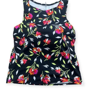 Tankini de natación LANDS’ END negro floral cuello alto para mujer talla 12 DD - Imagen 1 de 4